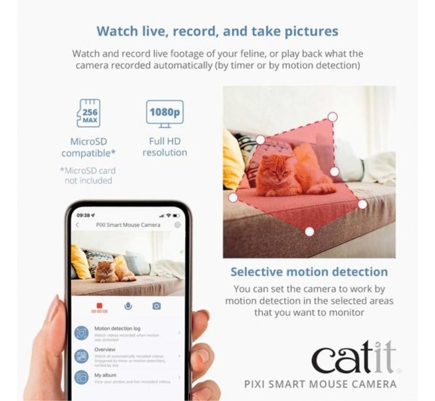 Catit PIXI Smart Mouse Camera – 1080p, nachtzicht en tweewegaudio