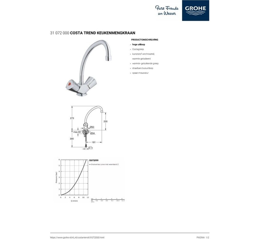 GROHE Costa L Tweeknops Keukenmengkraan – Chroom