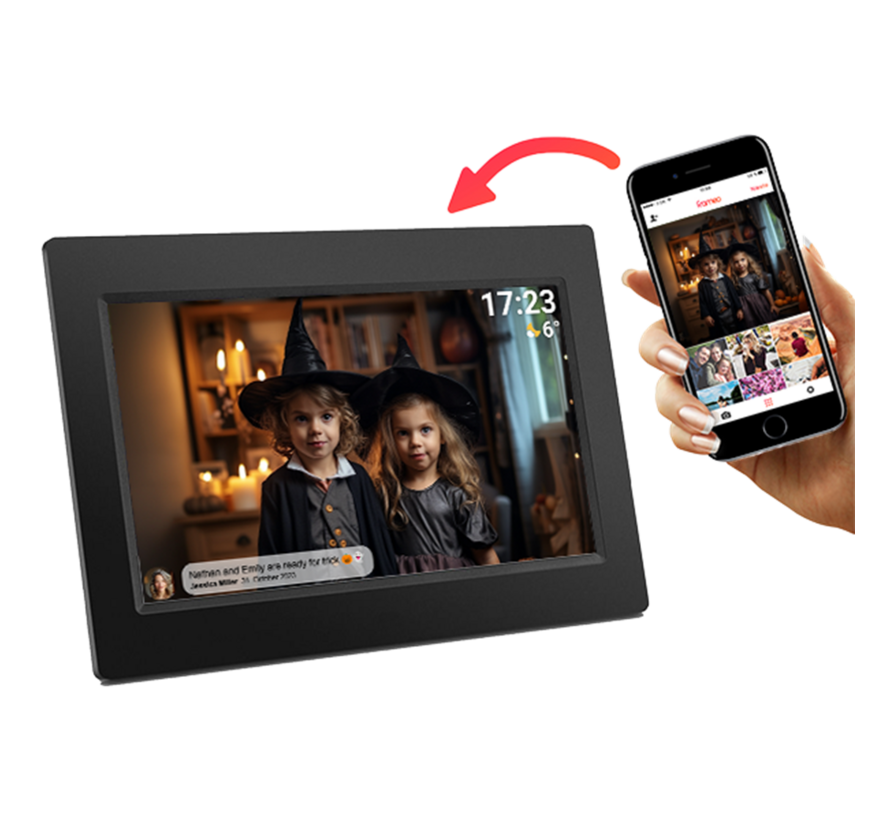 Denver PFF-710BLACK Frameo Digitale Fotolijst – 7 inch IPS Touchscreen – 8 GB – Zwart