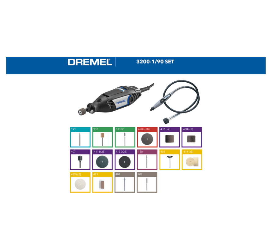 Dremel 3200-1/90 Snoer Multitool – 130 W – Flexibele As – 90 Accessoires