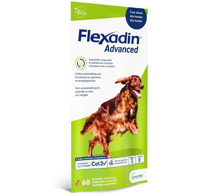 Vétoquinol Flexadin Advanced + Boswellia Hond – 60 Kauwbrokjes