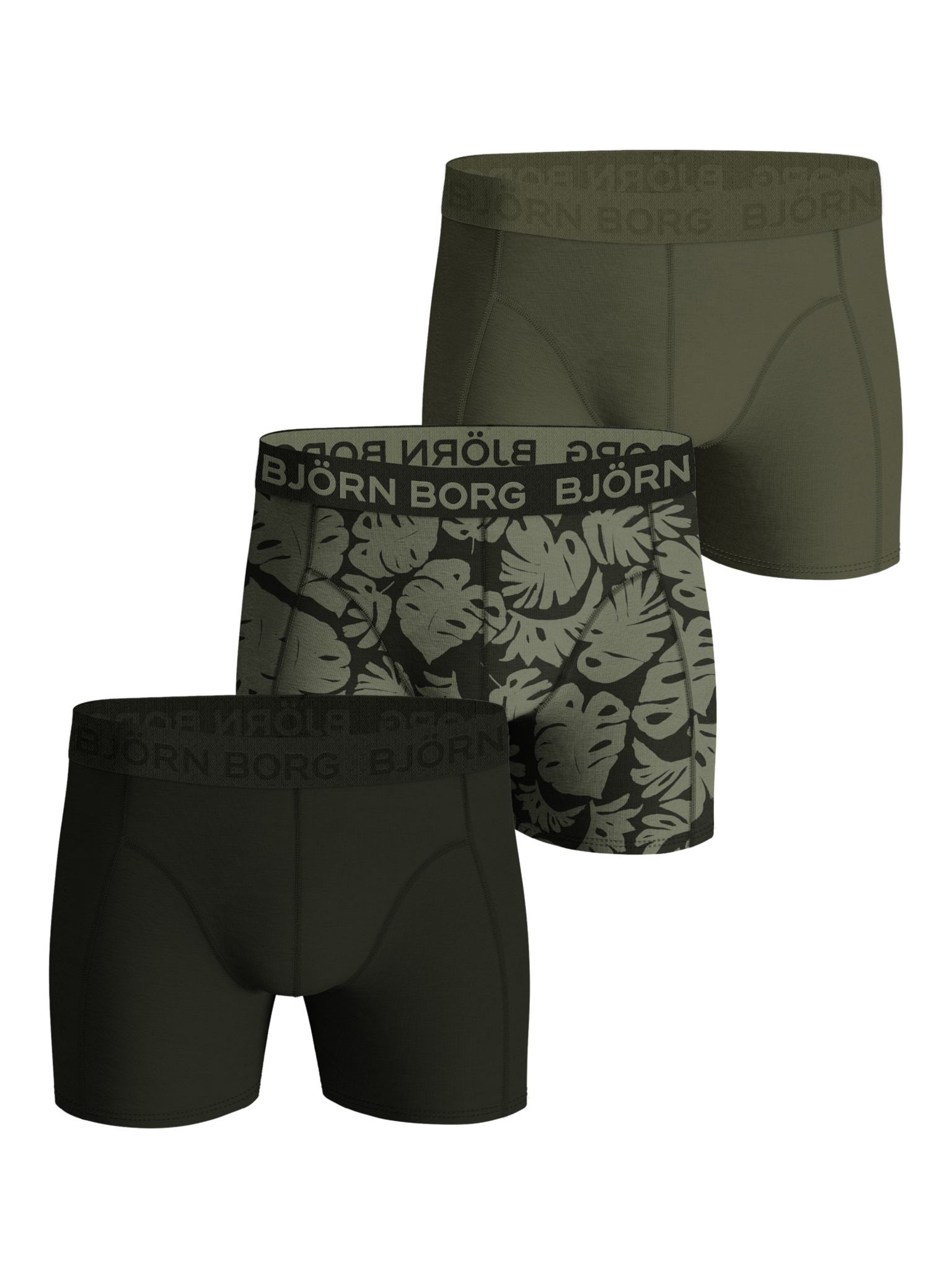 Bjorn Borg Björn Borg Cotton Stretch Boxershorts 3-pack – Donkergroen, Lichtgroen&Print Maat Xxl Male
