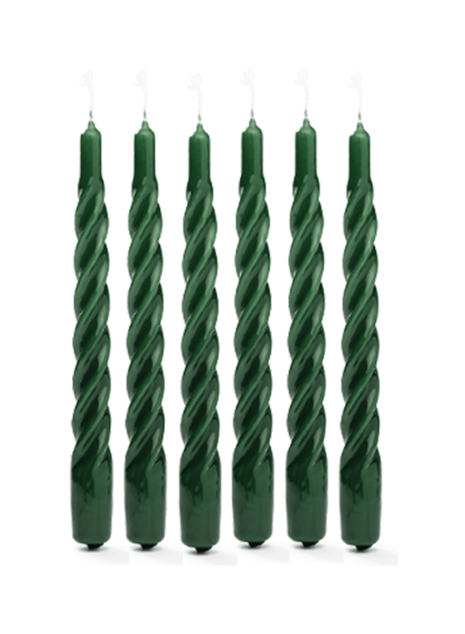 Kaars Twisted candle dark green set of 6