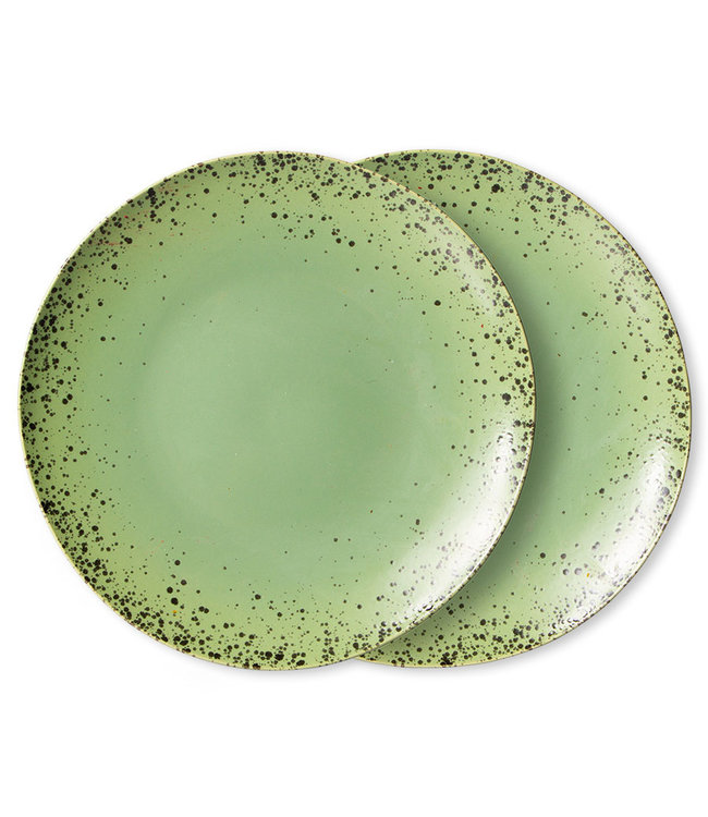 HKliving Bord ceramic 70's dinner plate kiwi (set of 2)