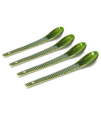 HKliving Lepel the emeralds ceramic spoon textured green (set of 4)