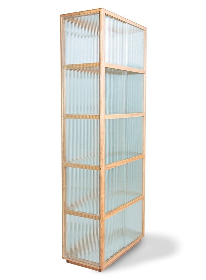 Kast display cabinet wood with ribbed glass, natural