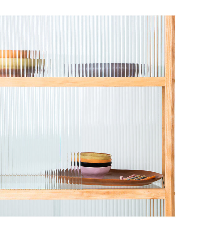 HKLIVING Kast display cabinet wood with ribbed glass, natural
