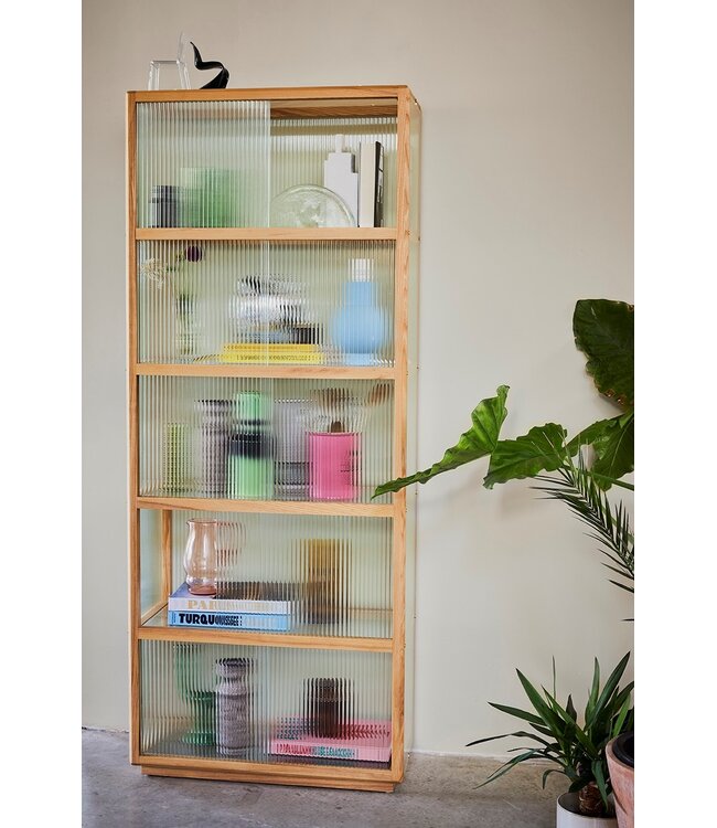 HKLIVING Kast display cabinet wood with ribbed glass, natural