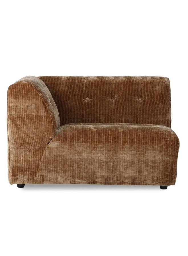 Bank vint couch: element left 1,5-seat corduroy velvet, aged gold