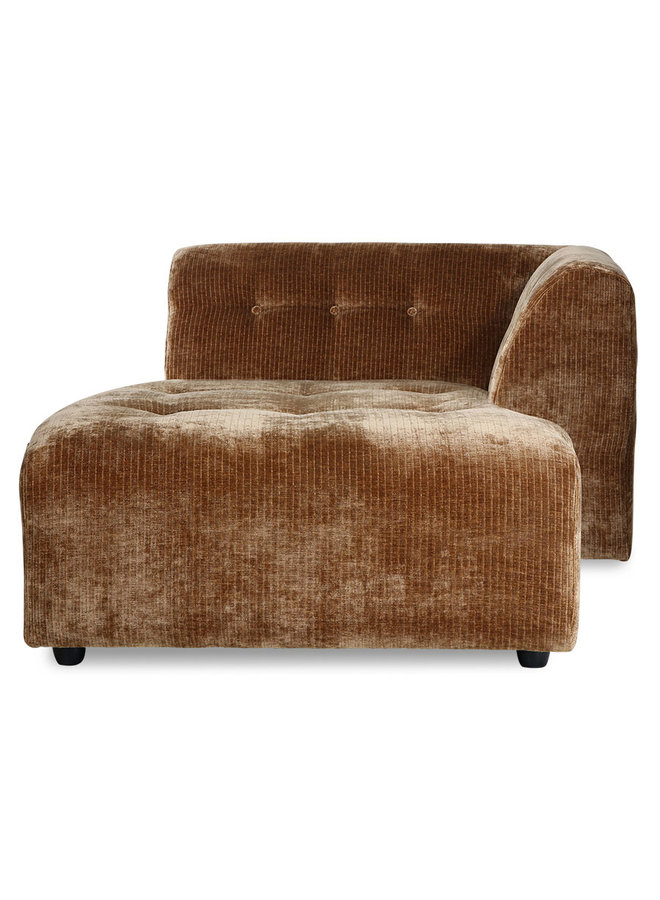 Bank vint couch: element right divan corduroy velvet, aged gold