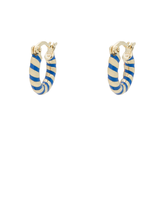 Oorbel Single blue twirl ring earring silver goldplated goud