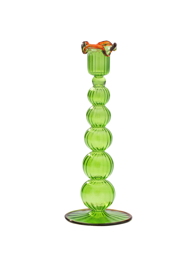Kaarsenhouder piped glass candle holder green orange