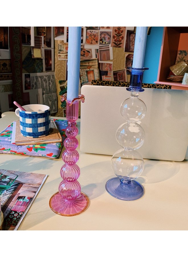 Kaarsenhouder bubble glass candle holder navy blue