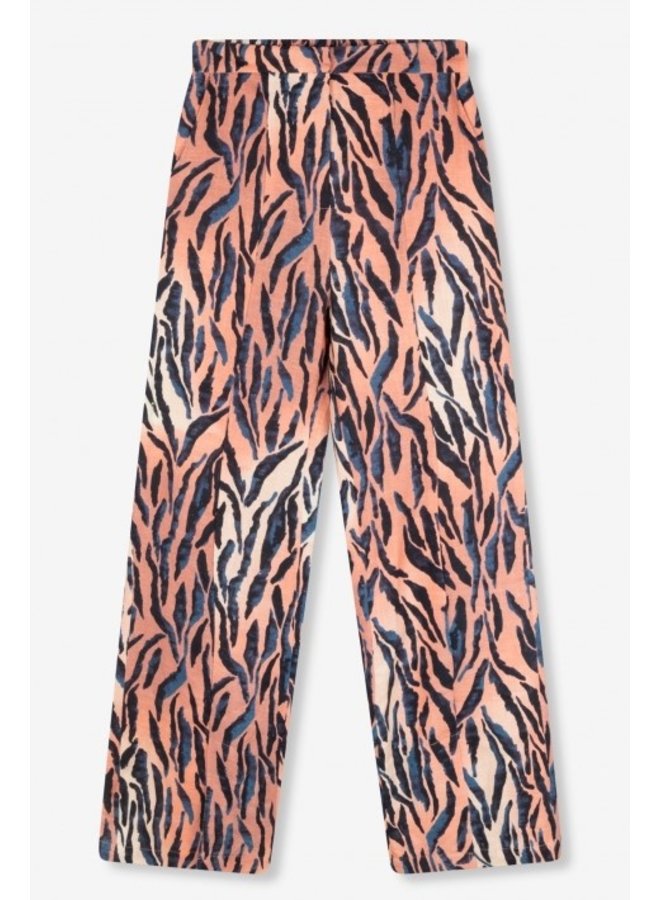 Broek Ladies woven abstract wide leg pants peach