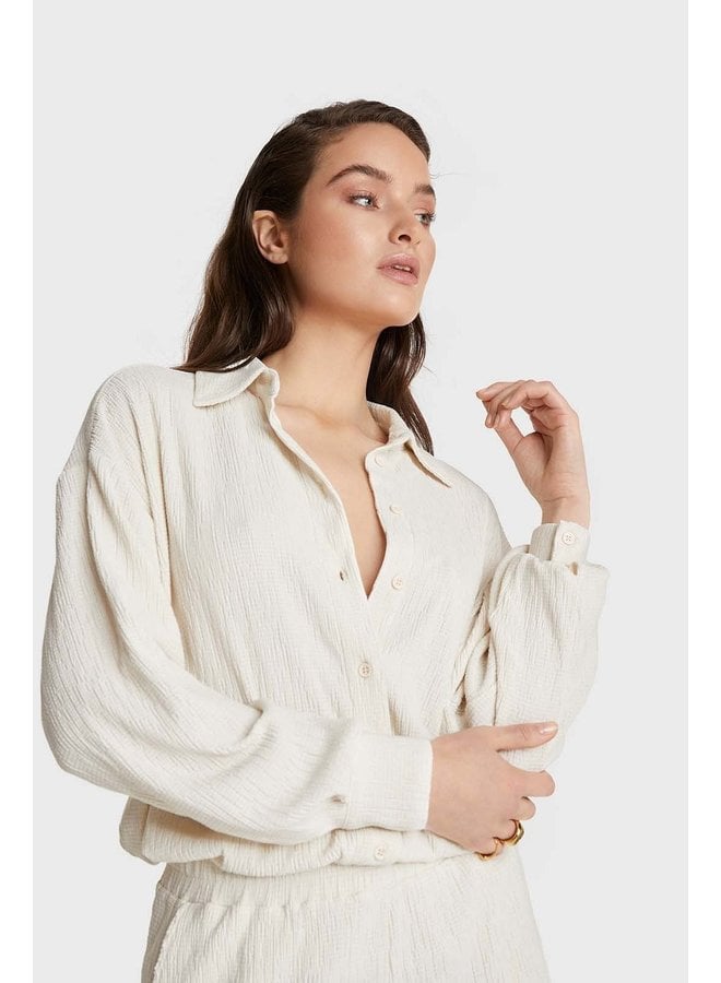 Blouse ladies knitted seersucker blouse warm white