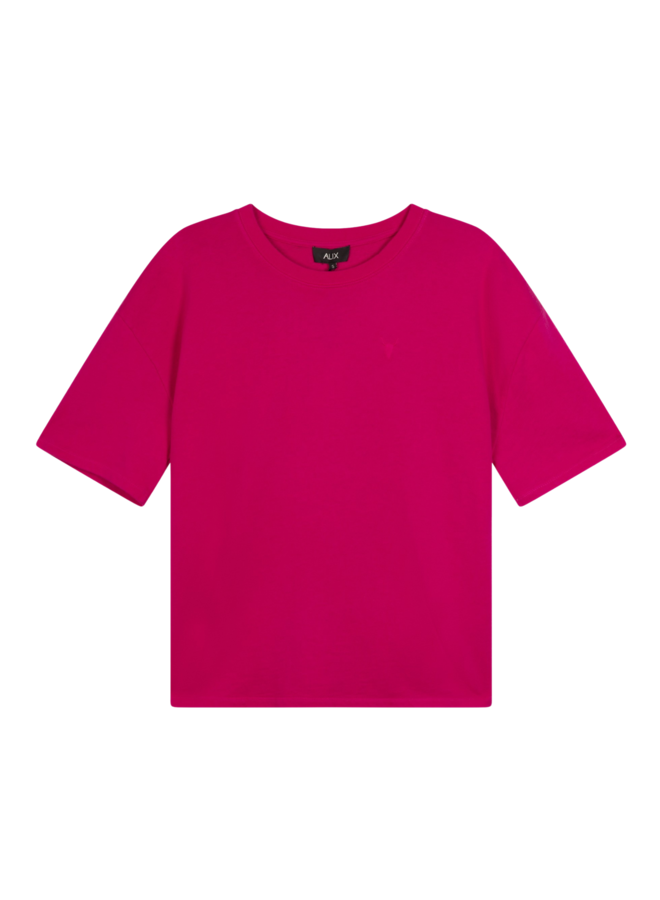 Top ladies knitted oversized sweat t-shirt shocking pink