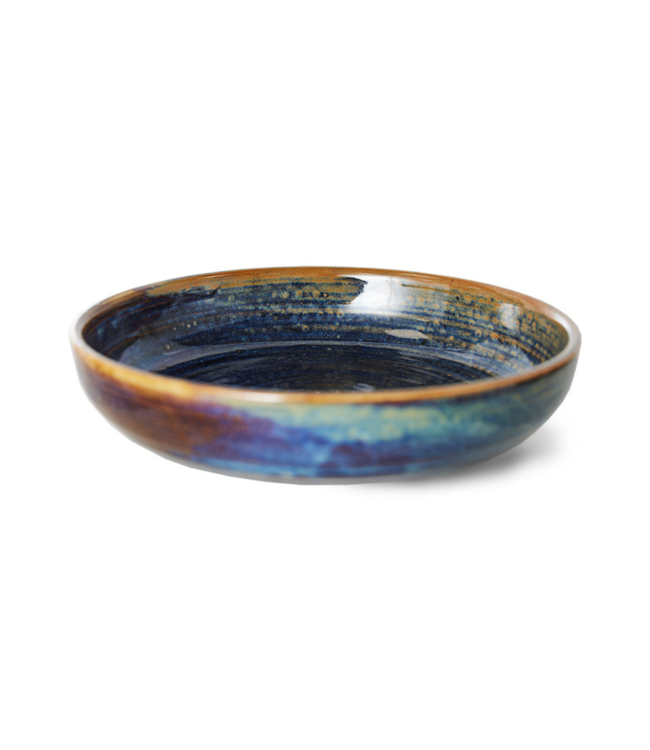 HKLIVING Bord chef ceramics deep plate M rustic blue