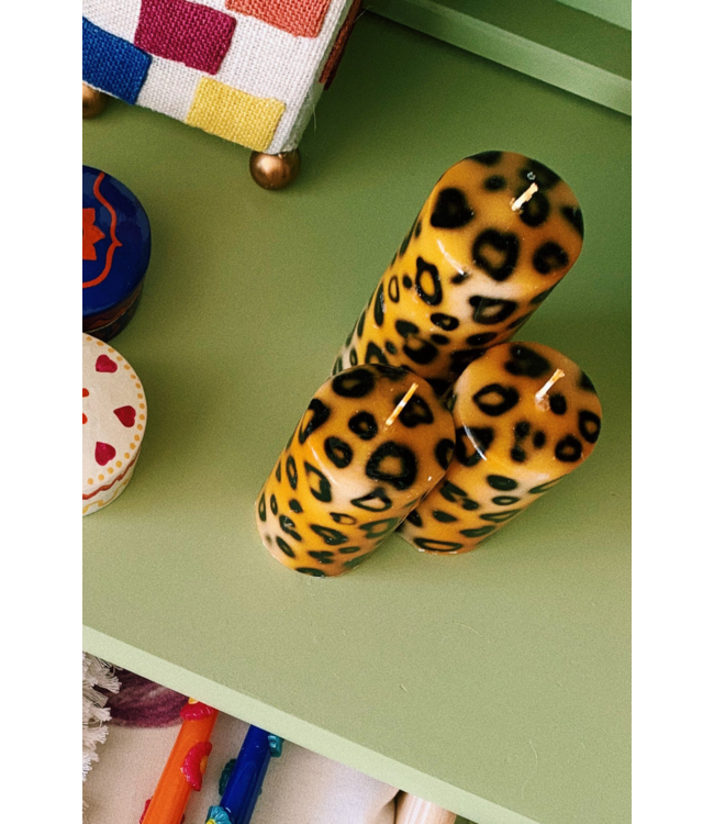 Anna+Nina Stompkaars large leopard print pillar candle essential