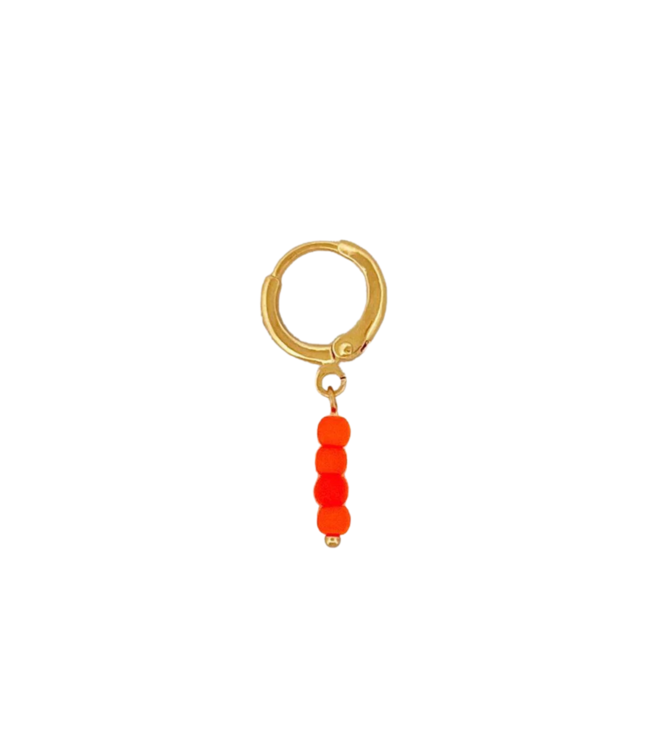 ByNouck Oorbel 4 neon orange beads goud