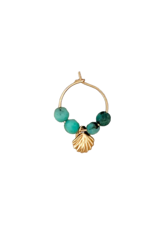 Oorbel thin earring turquoise mini shell goud