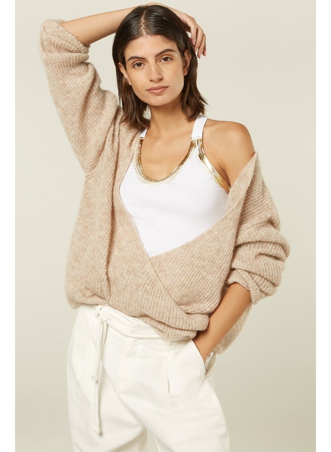 Trui open front knit sweater soft white melee