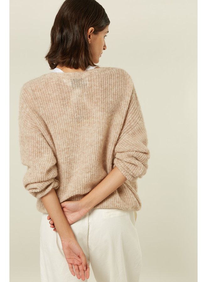 Trui open front knit sweater soft white melee