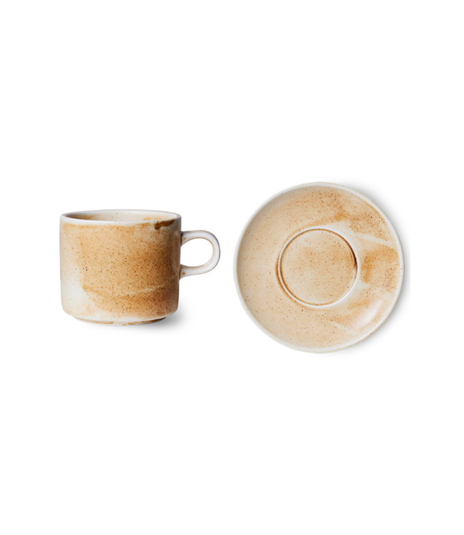 HKLIVING Kop en schotel chef ceramics rustic cream/brown
