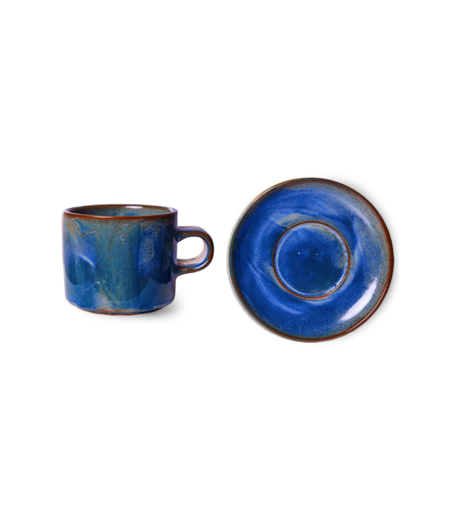 HKLIVING Kop en schotel chef ceramics rustic blue