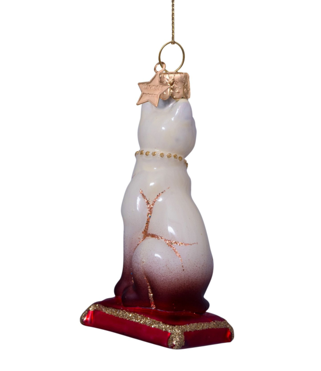Vondels Ornament glass siamese cat w/red cushion