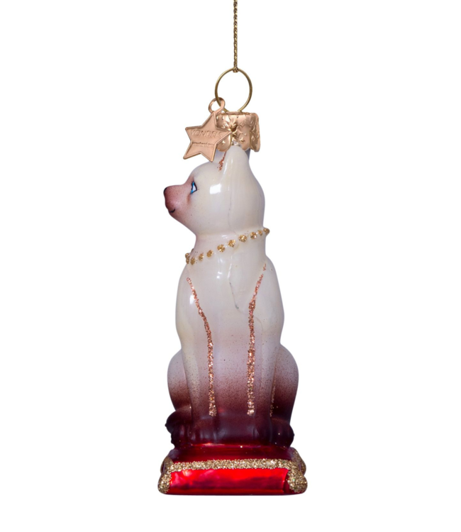 Vondels Ornament glass siamese cat w/red cushion
