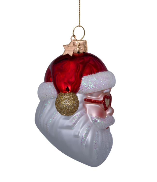Vondels Ornament glass red santa w/heart glasses