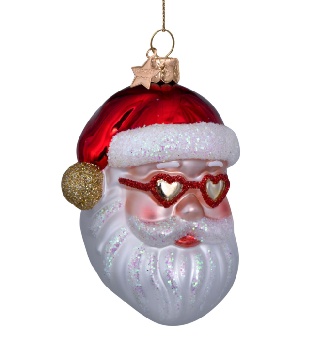 Vondels Ornament glass red santa w/heart glasses