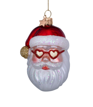 Vondels Ornament glass red santa w/heart glasses