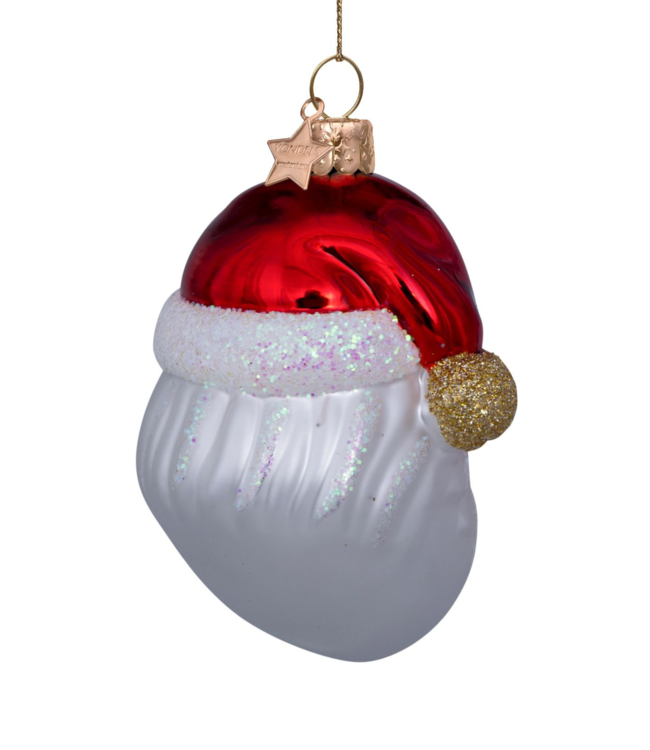 Vondels Ornament glass red santa w/heart glasses
