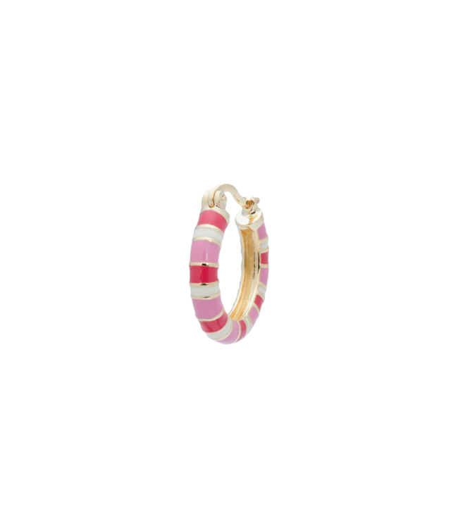 Anna+Nina Oorbel Single Rose Striped Ring Earring Silver Goldplated