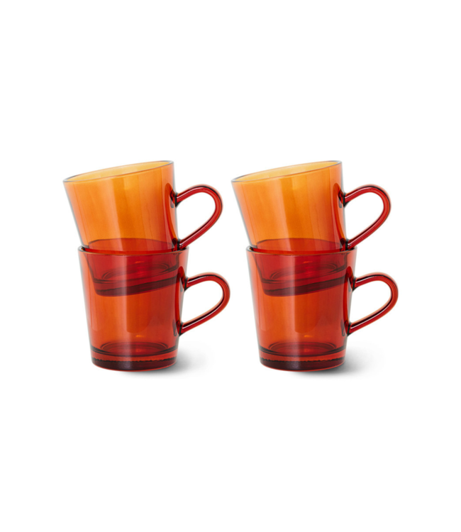 HKliving Kop 70's glassware coffee cups amber brown (set of 4)