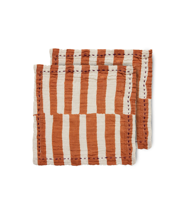 HKliving Servet cotton napkins striped tangerine (set of 2)