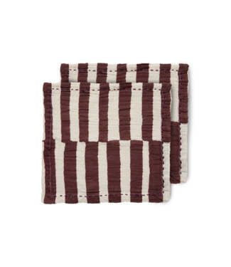 HKliving Servet cotton napkins striped burgundy (set of 2)