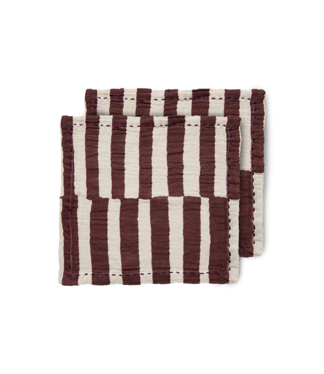 HKliving Servet cotton napkins striped burgundy (set of 2)