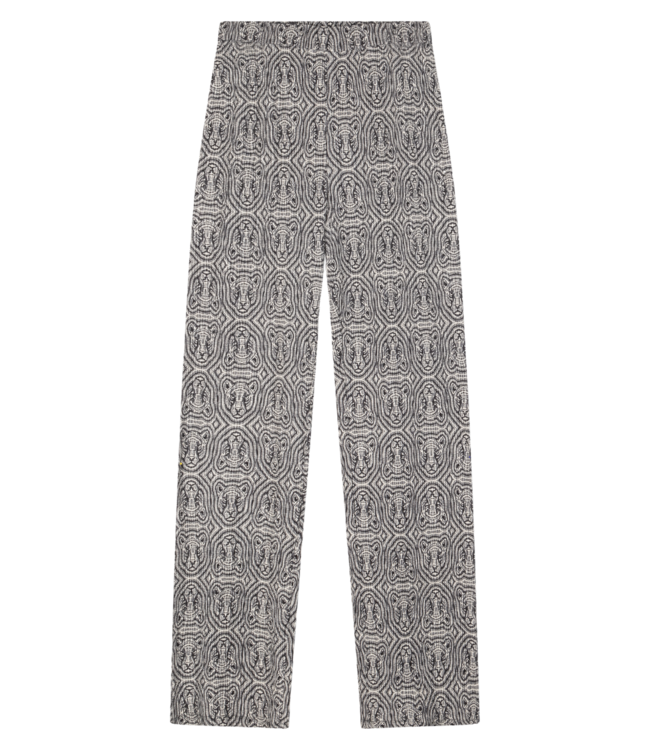 Alix The Label Broek ladies knitted leopard crinkle pants black, white