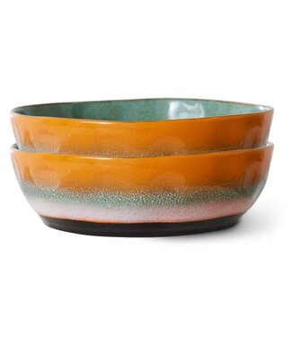 HKLIVING Kom 70s ceramics: pasta bowls, golden hour (set of 2)