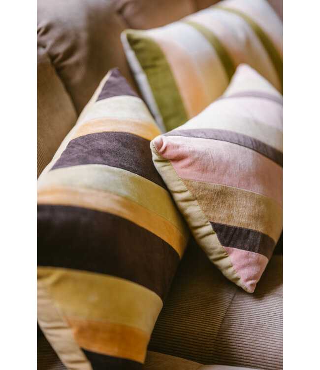 HKLIVING Kussen Striped velvet cushion Sunkissed (50x30cm)