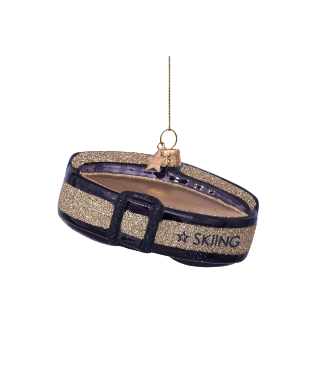 Vondels Ornament glass black/gold ski goggles H5cm