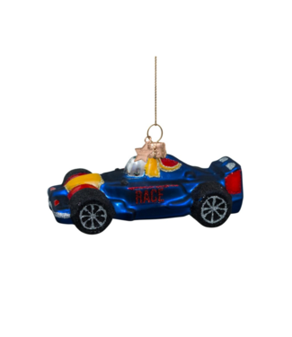 Vondels Ornament glass blue racing car H5cm