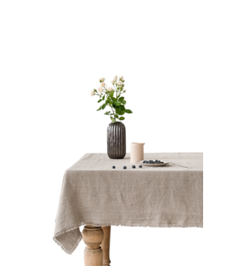 Kklup Home Selection Tafelkleed Linen Tales Natural Linen Tablecloth with Fringes 140x140cm