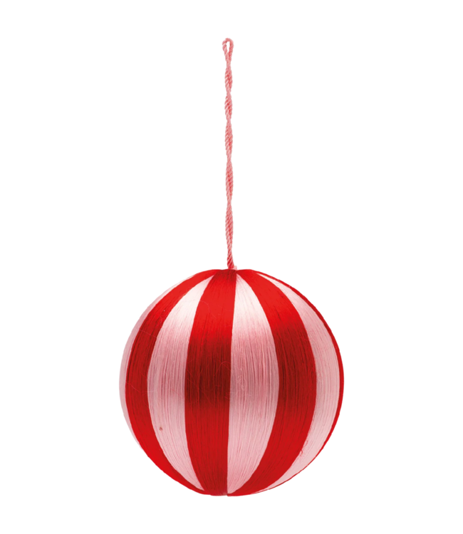 Anna+Nina Kerstbal Big Corded Pink and Red Stripe Ornament
