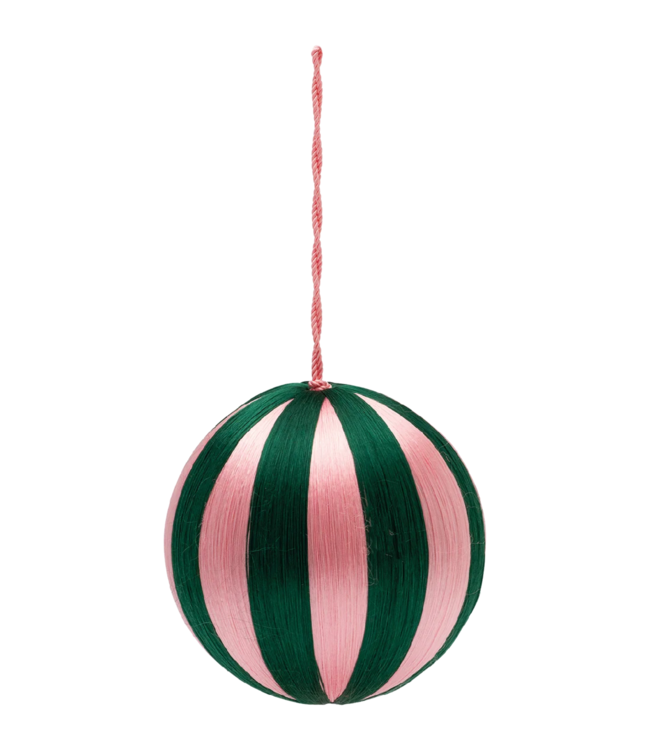 Anna+Nina Kerstbal Big Corded Pink and Green Stripe Ornament