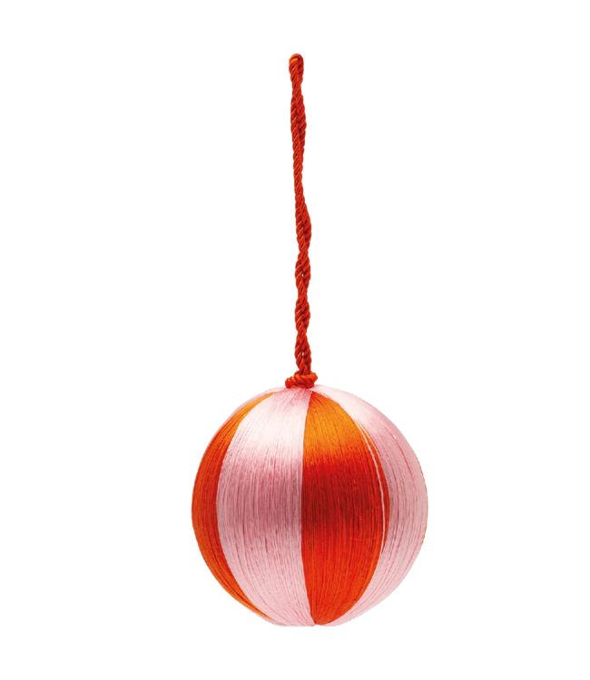 Anna+Nina Kerstbal Small Corded Pink and Orange Stripe Ornament