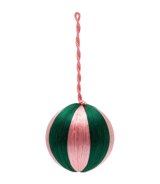 Anna+Nina Kerstbal Small Corded Pink and Green Stripe Ornament
