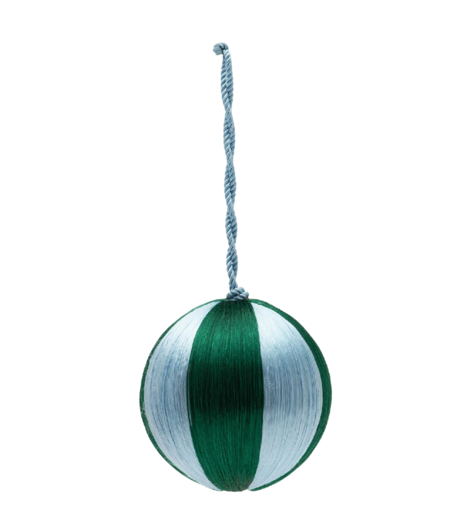 Anna+Nina Kerstbal Small Corded Green and Blue Stripe Ornament